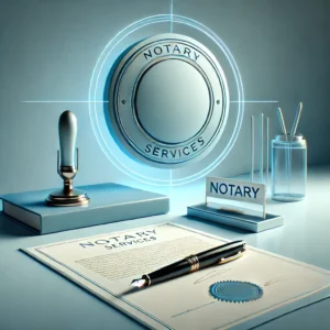 Notary services document and stamp.